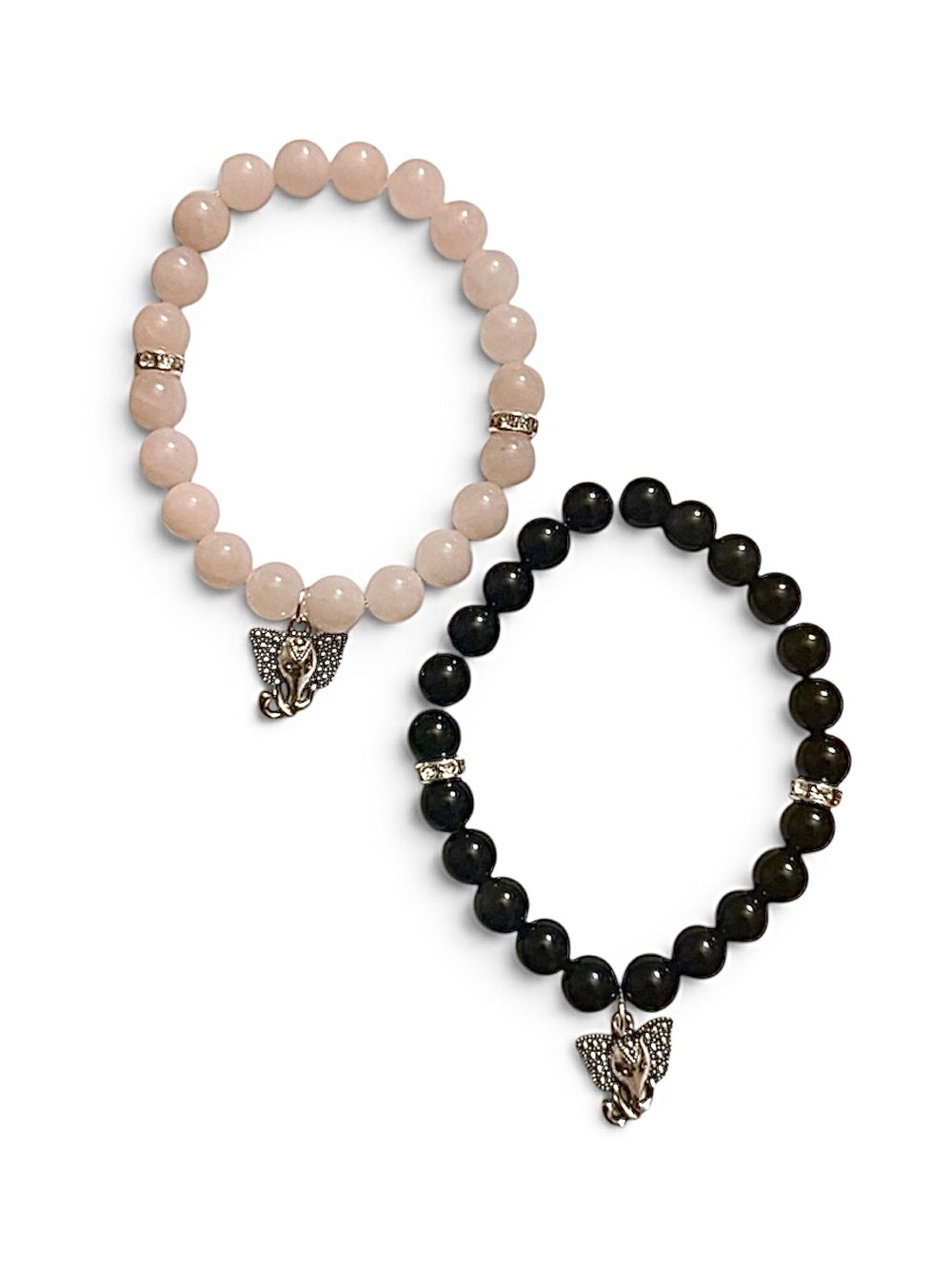NEW! Jenny’s Handmade Black Obsidian/Rose Quartz Bracelet With Elephant Charm